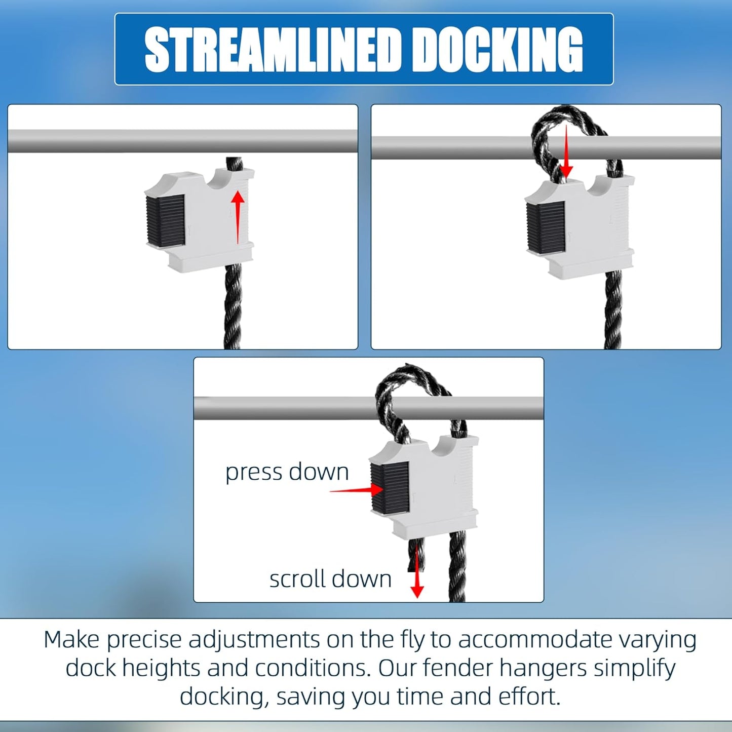 Quick-Release Boat Fender Hanger - Adjustable Fender Lines for Boat Rails and Cleats - Durable, Easy-To-Install Boat Bumper Clips