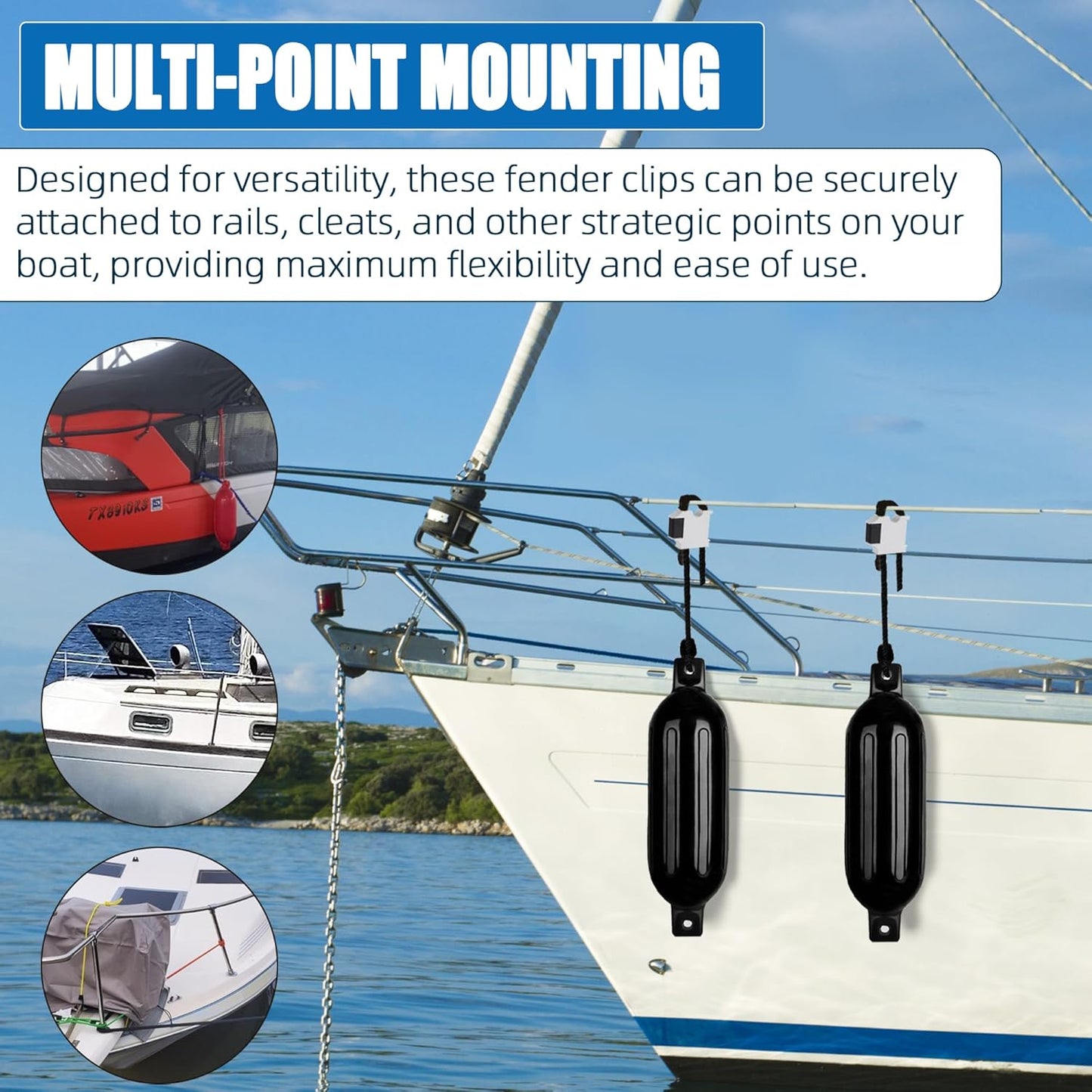 Quick-Release Boat Fender Hanger - Adjustable Fender Lines for Boat Rails and Cleats - Durable, Easy-To-Install Boat Bumper Clips
