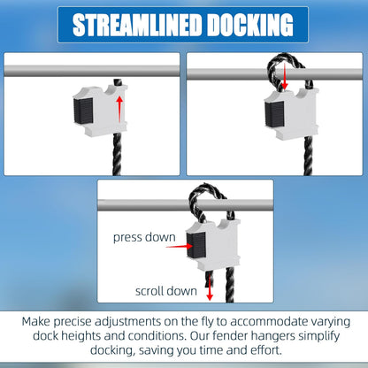 Quick-Release Boat Fender Hanger - Adjustable Fender Lines for Boat Rails and Cleats - Durable, Easy-To-Install Boat Bumper Clips
