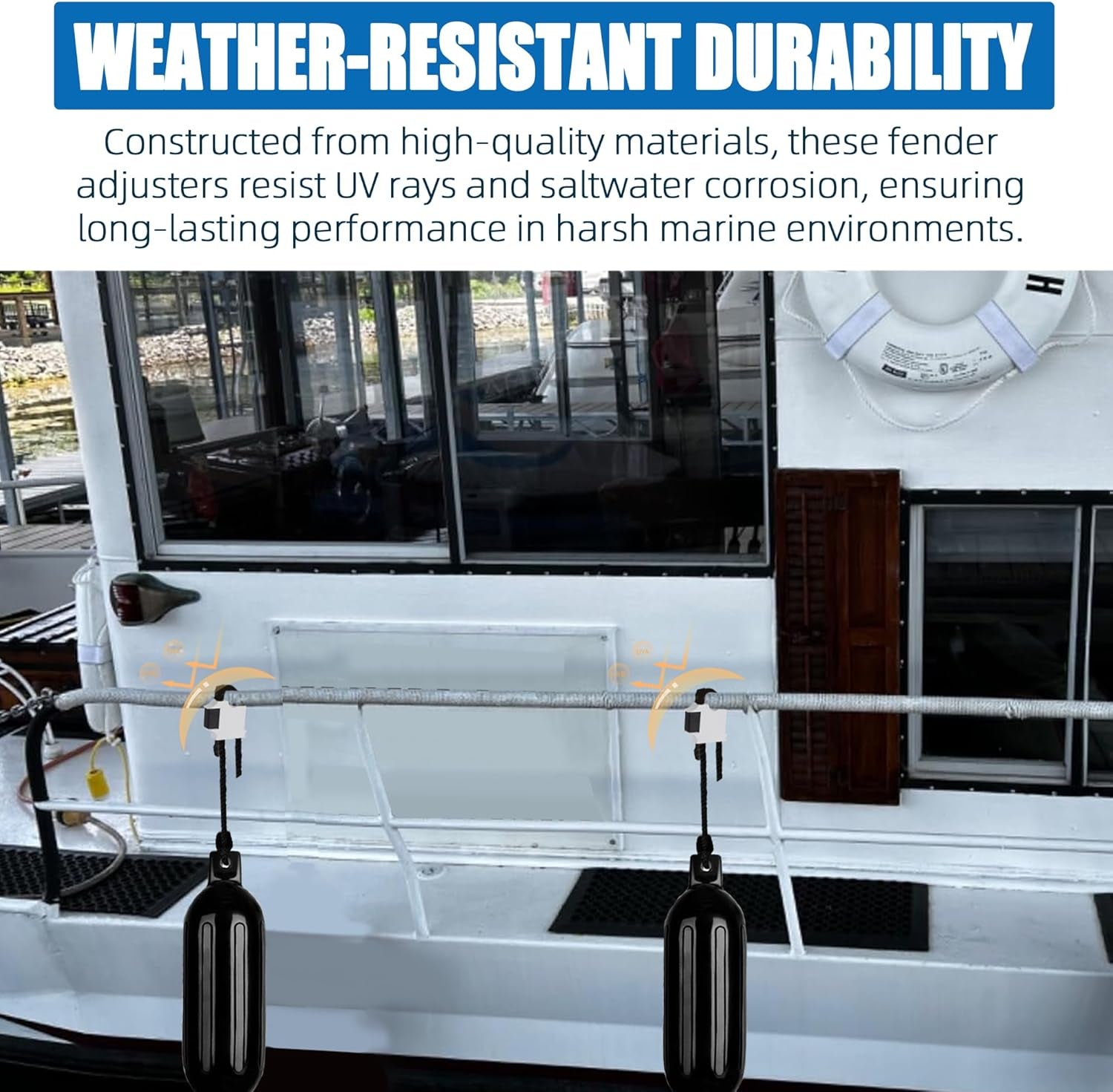 Quick-Release Boat Fender Hanger - Adjustable Fender Lines for Boat Rails and Cleats - Durable, Easy-To-Install Boat Bumper Clips